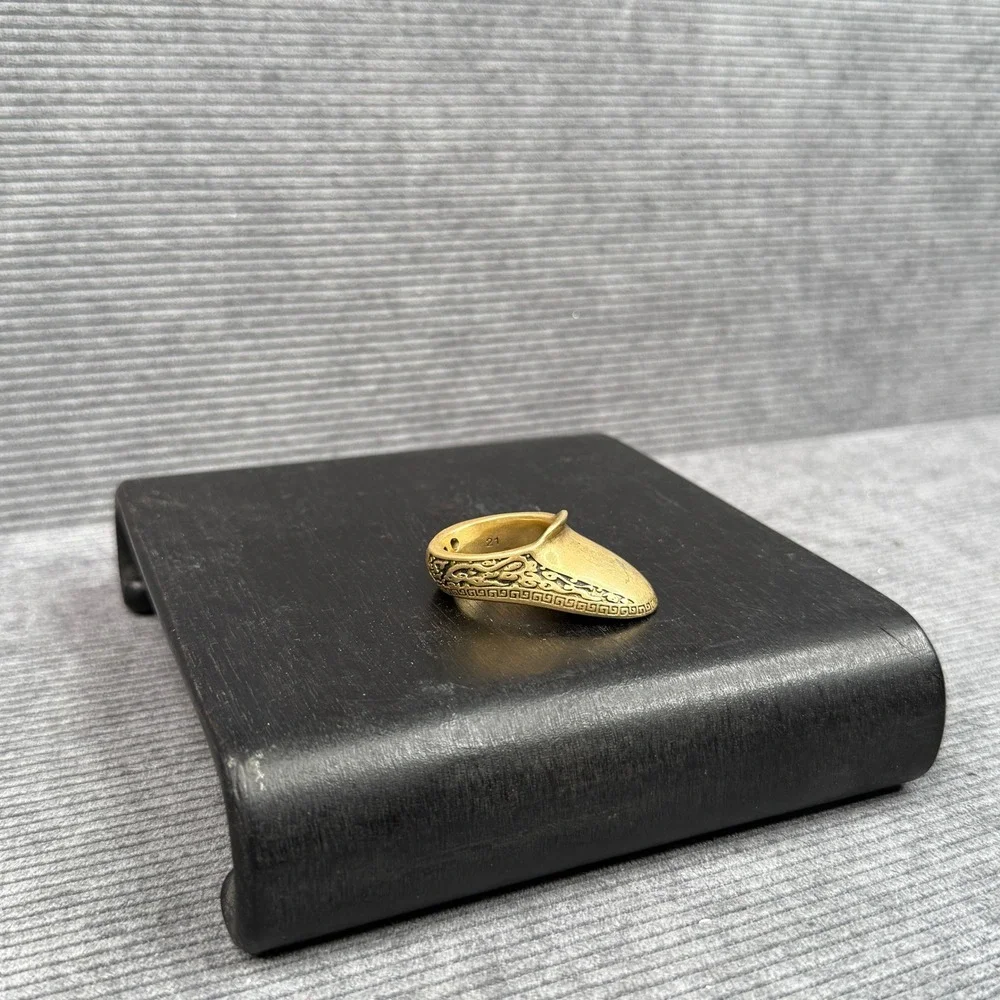 Homelex Archer Thumb Ring Gold Tone Engraved Scroll Greek Key Size 21mm